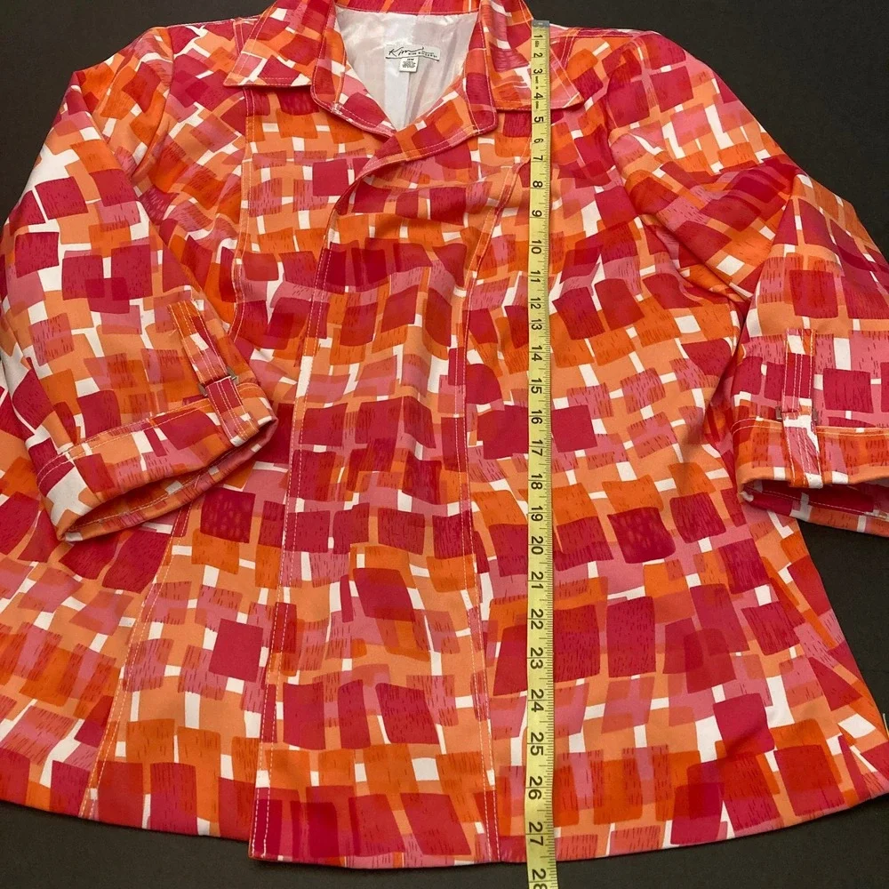 Vtg Kim Rogers Blazer Jacket Geometric Colorful Roll Tab Sleeve Womens 18W Plus